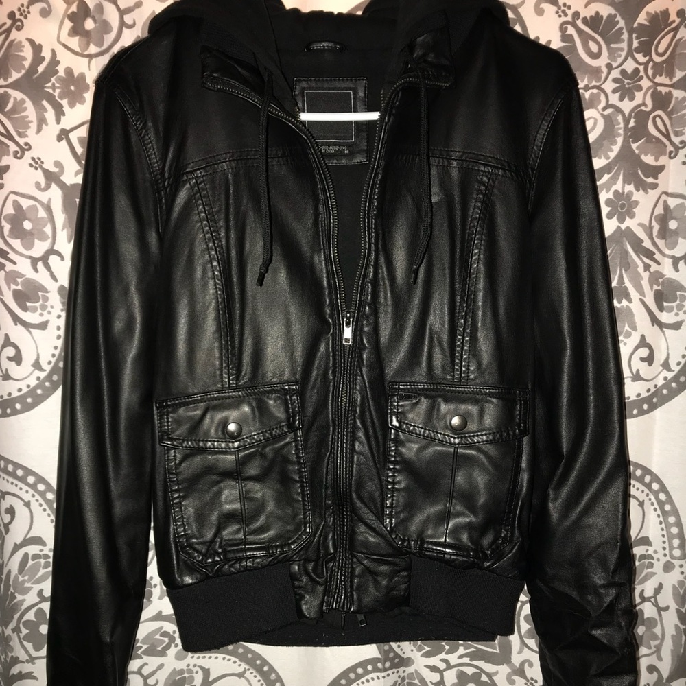 Obey Faux Leather Jacket W/ Hood